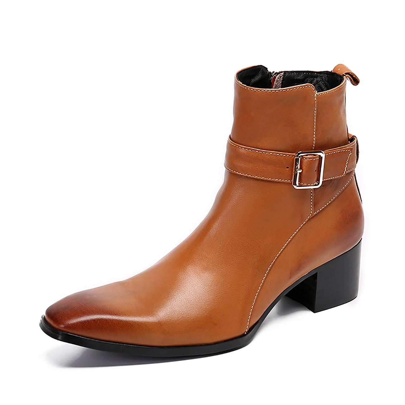 Botas vaqueras con hebilla para hombre Cremallera con punta lisa