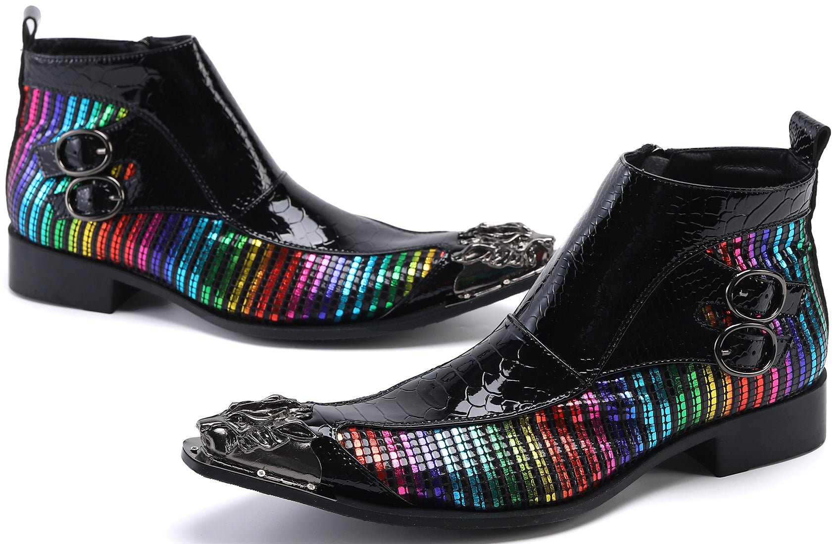Men's Buckle Lion Metal Tip Western Boots
