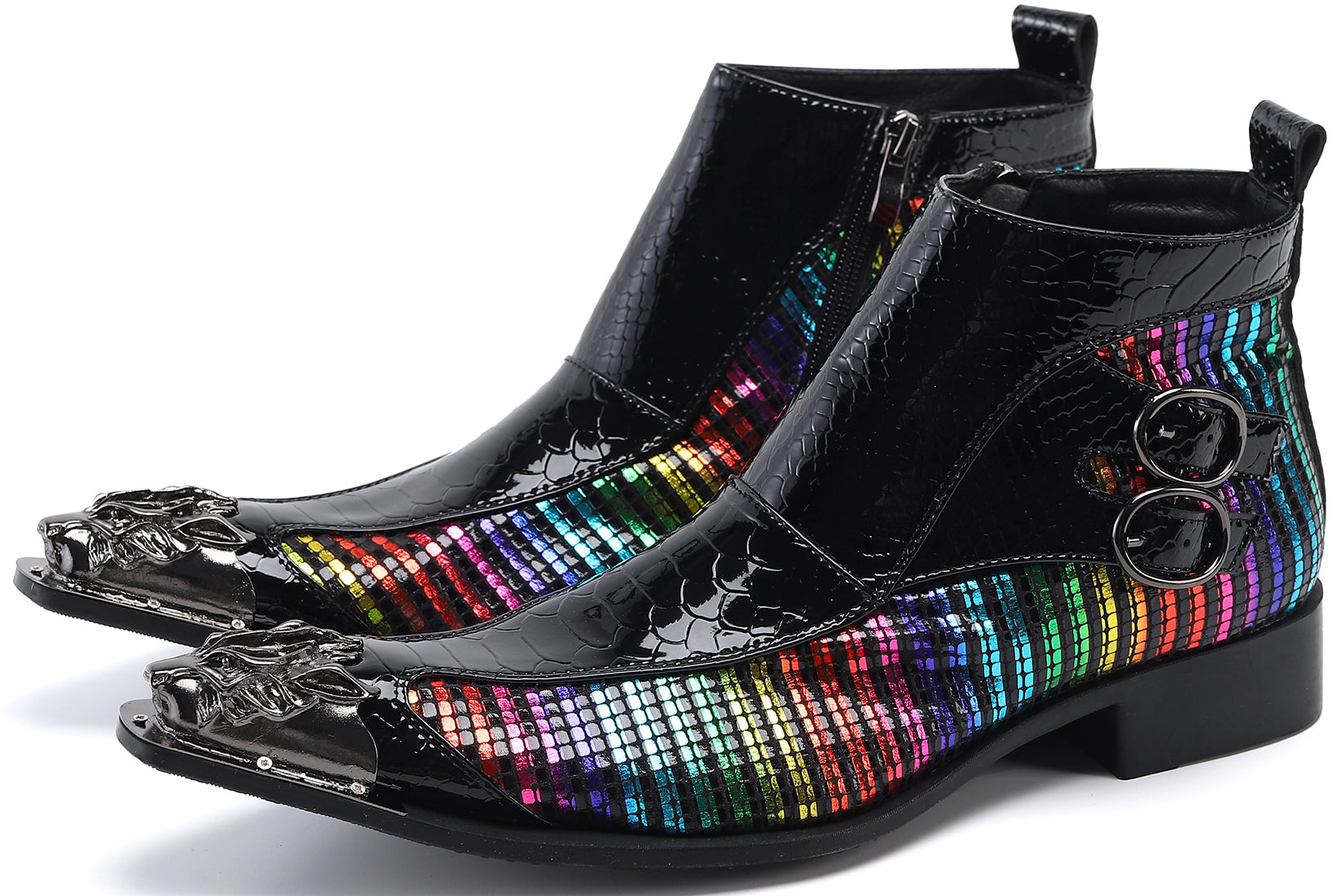 Men's Buckle Lion Metal Tip Western Boots