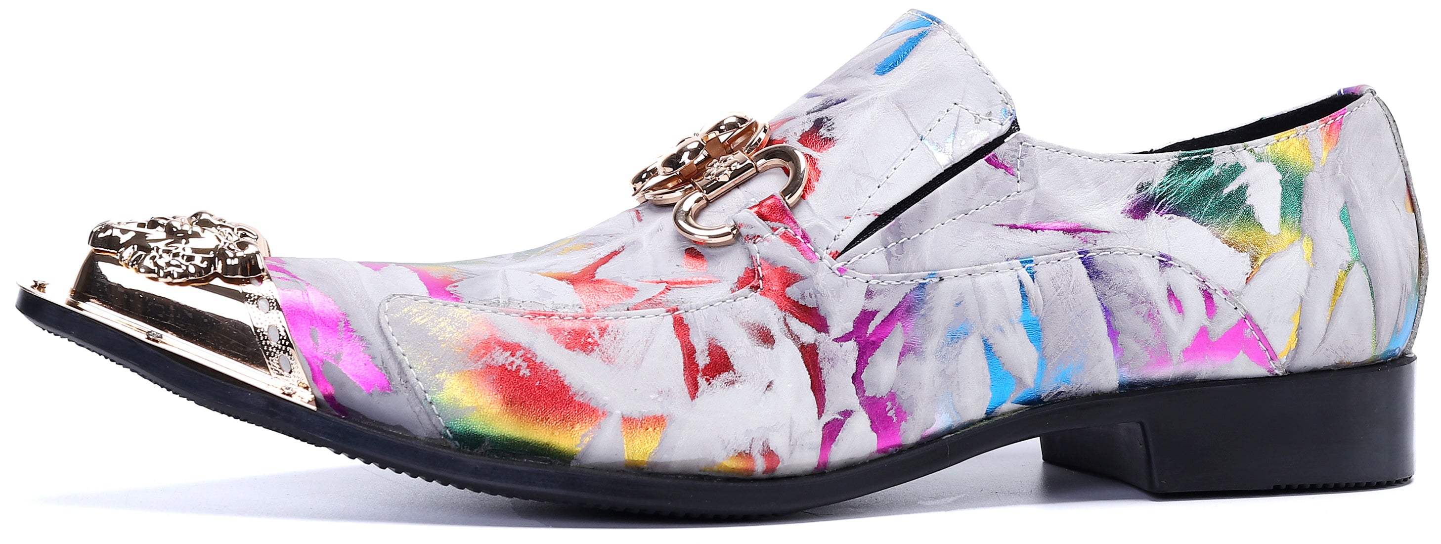 Mocasines occidentales coloridos con punta de metal para hombre 