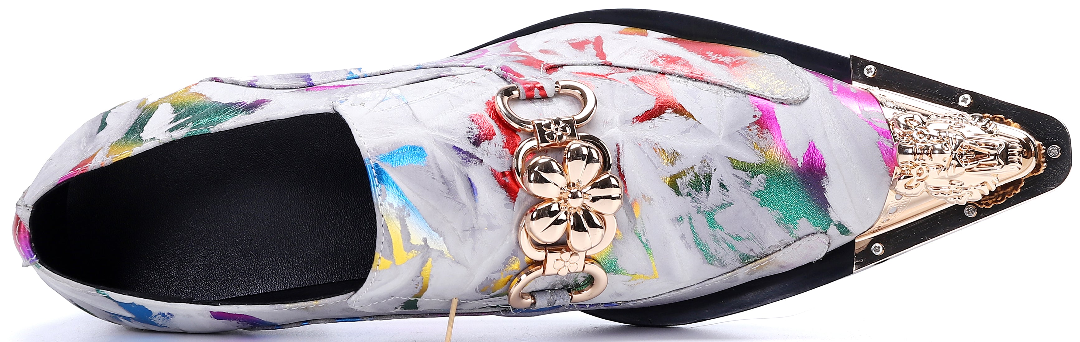 Mocasines occidentales coloridos con punta de metal para hombre 