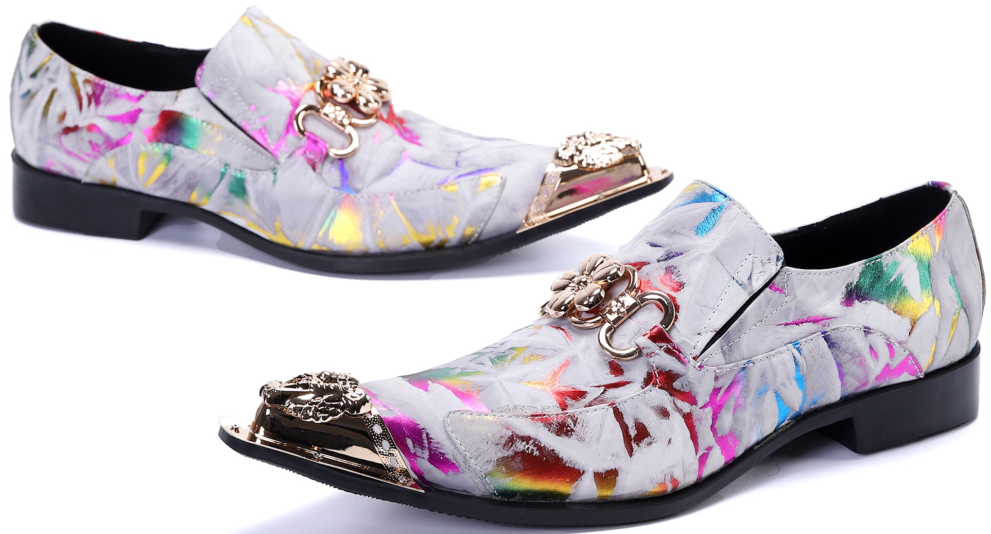 Mocasines occidentales coloridos con punta de metal para hombre 