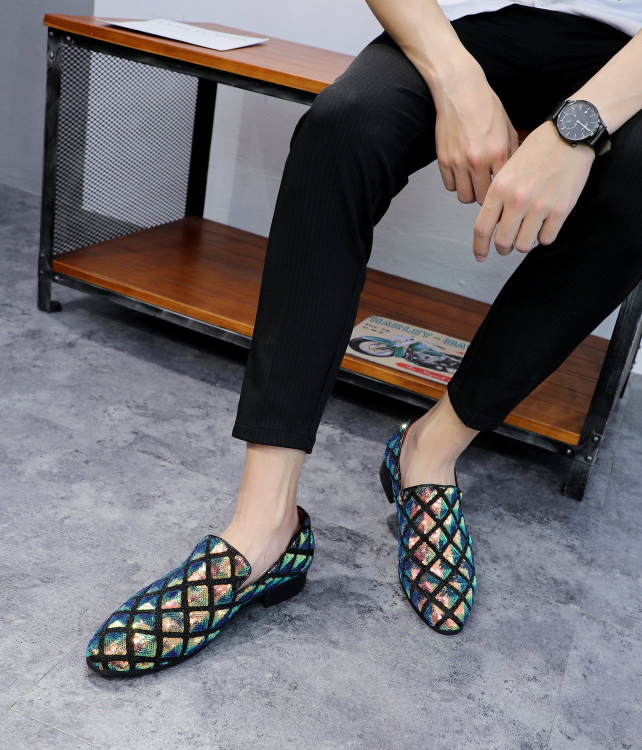 Men's Paillette Glitter Smoking Loafers