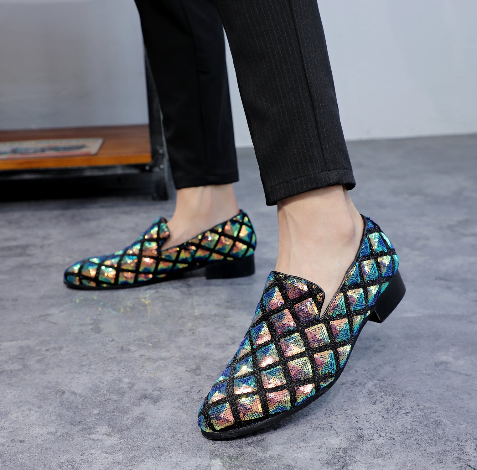Men's Paillette Glitter Smoking Loafers