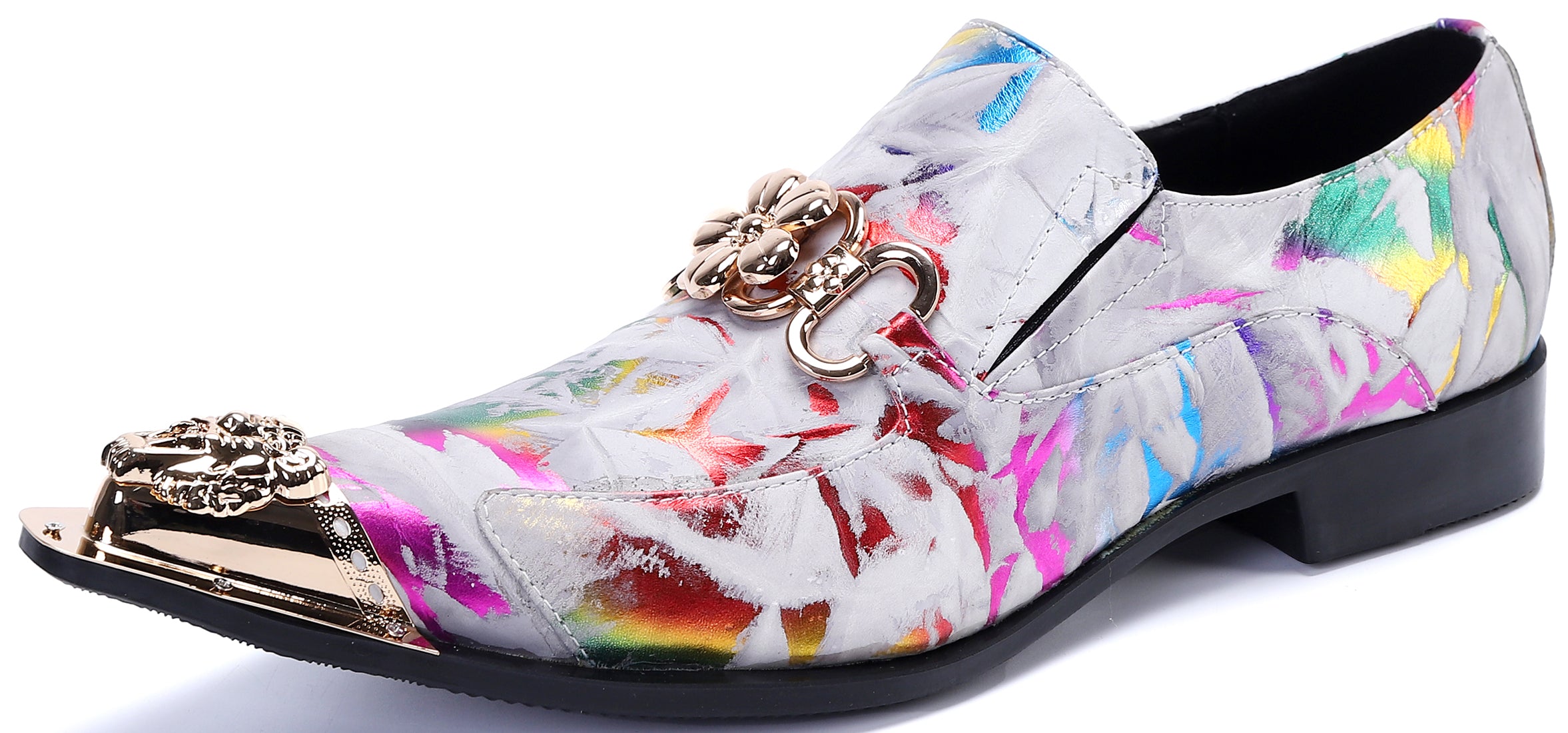 Mocasines occidentales coloridos con punta de metal para hombre 