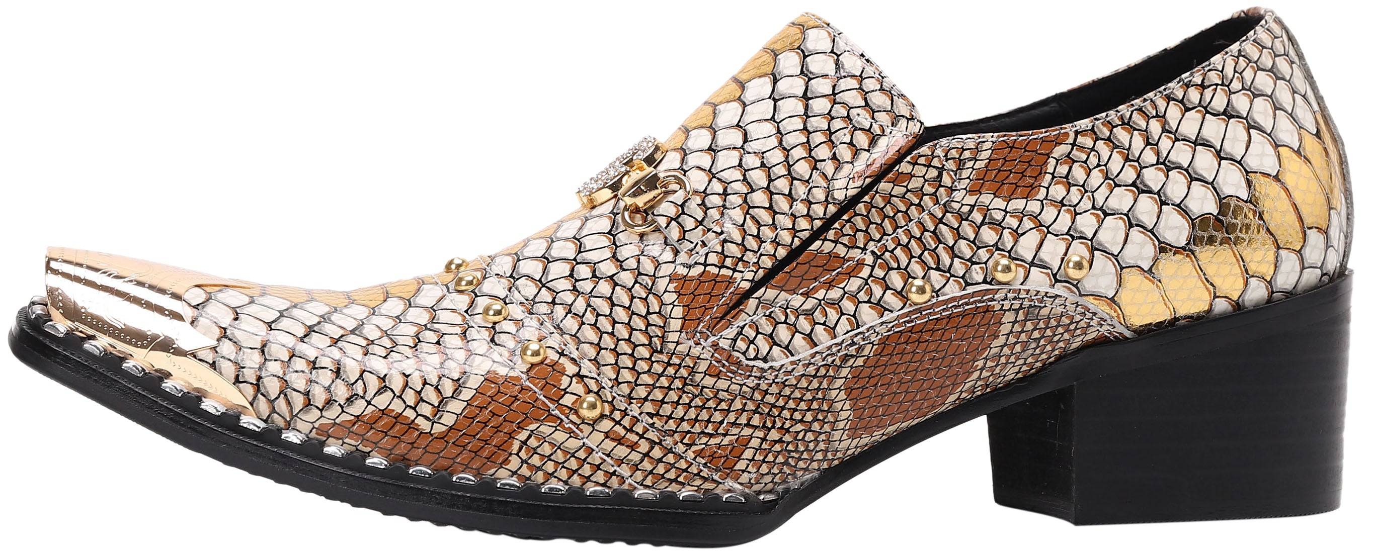 Mocasines estilo western con punta de metal y tachuelas para hombre 