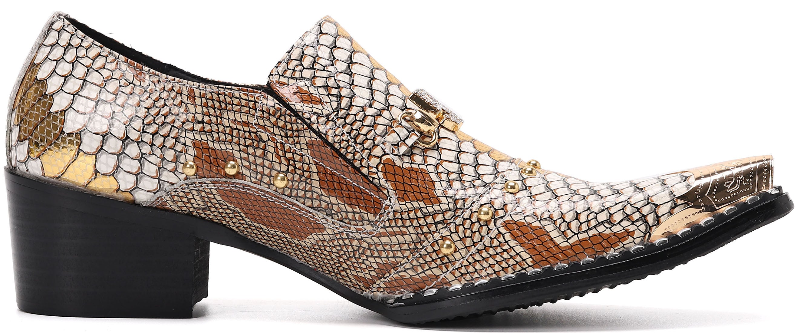 Mocasines estilo western con punta de metal y tachuelas para hombre 
