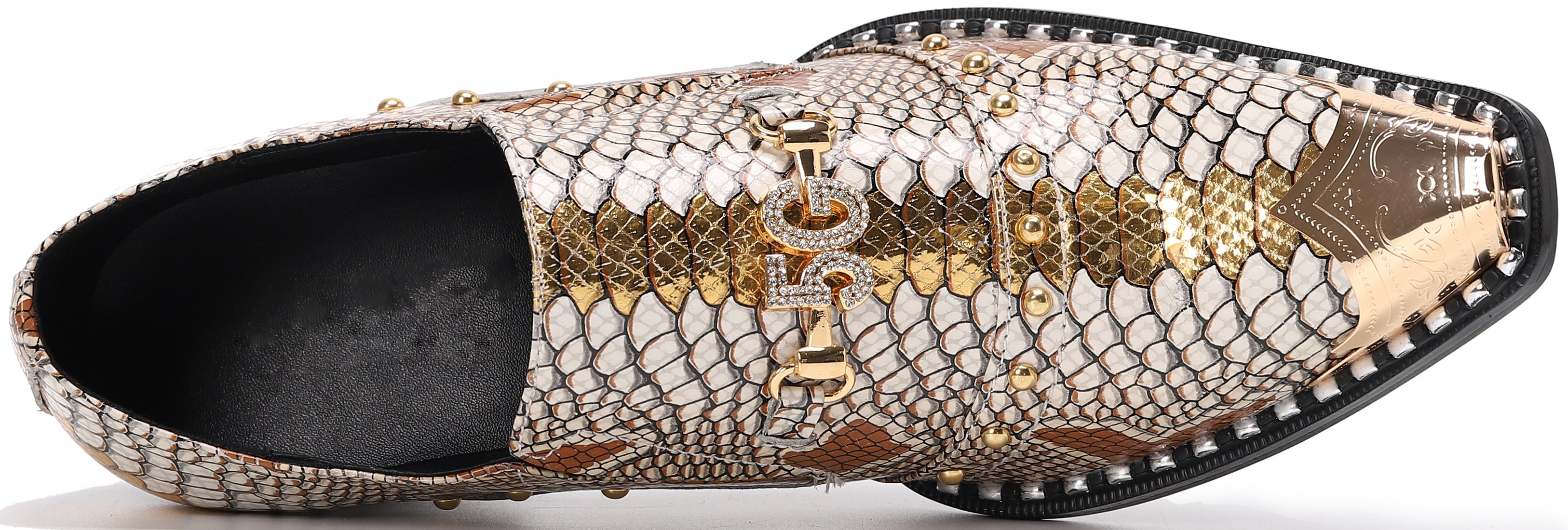 Mocasines estilo western con punta de metal y tachuelas para hombre 