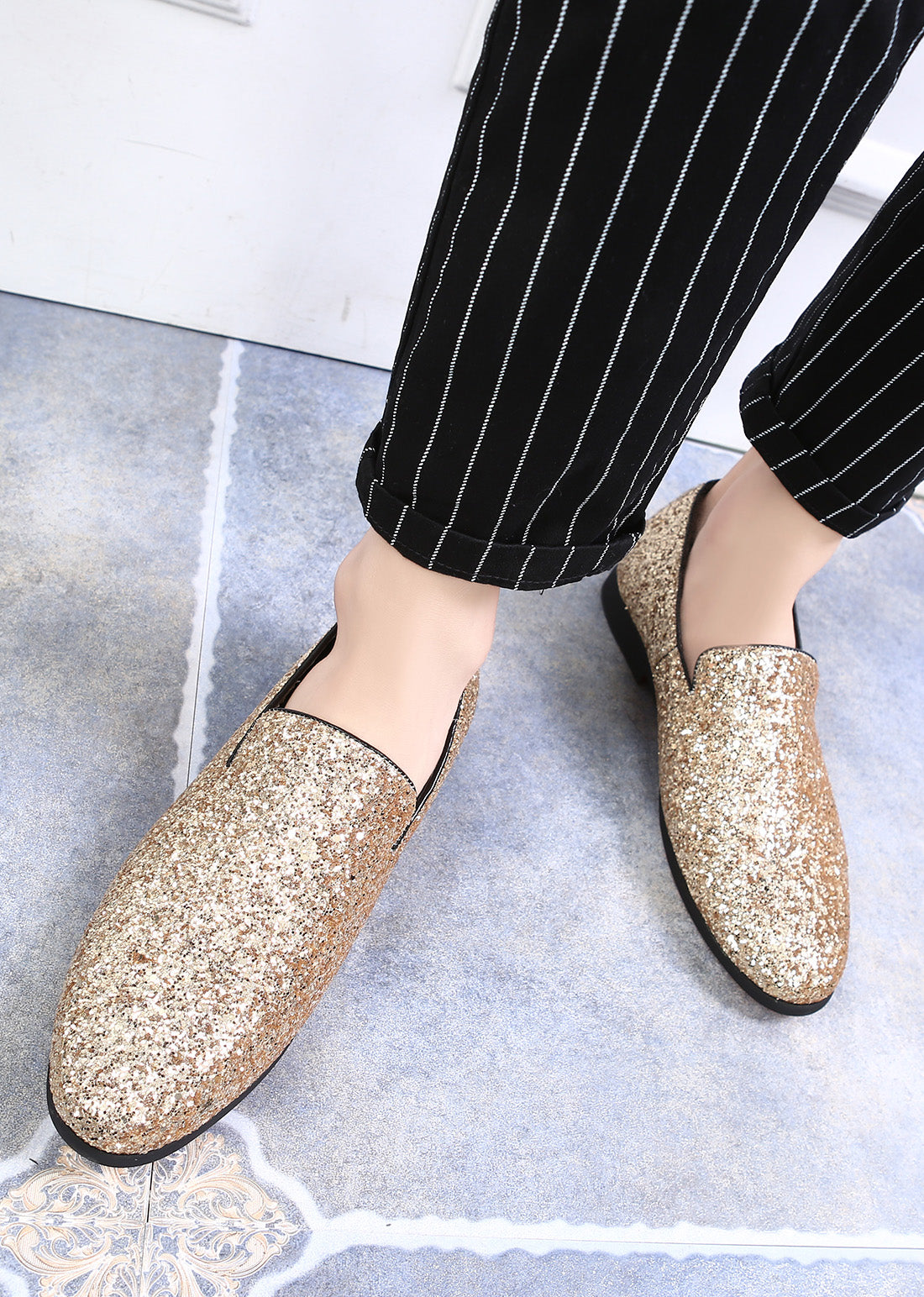 Men's Metallic Glitter Smoking Loafers