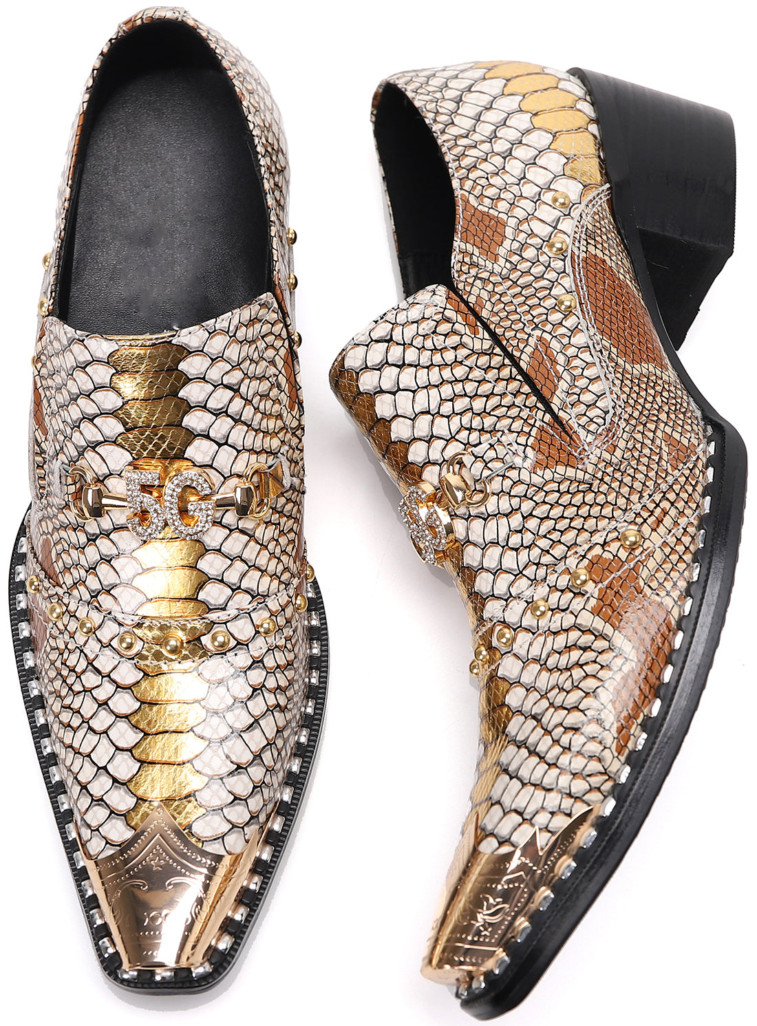 Mocasines estilo western con punta de metal y tachuelas para hombre 