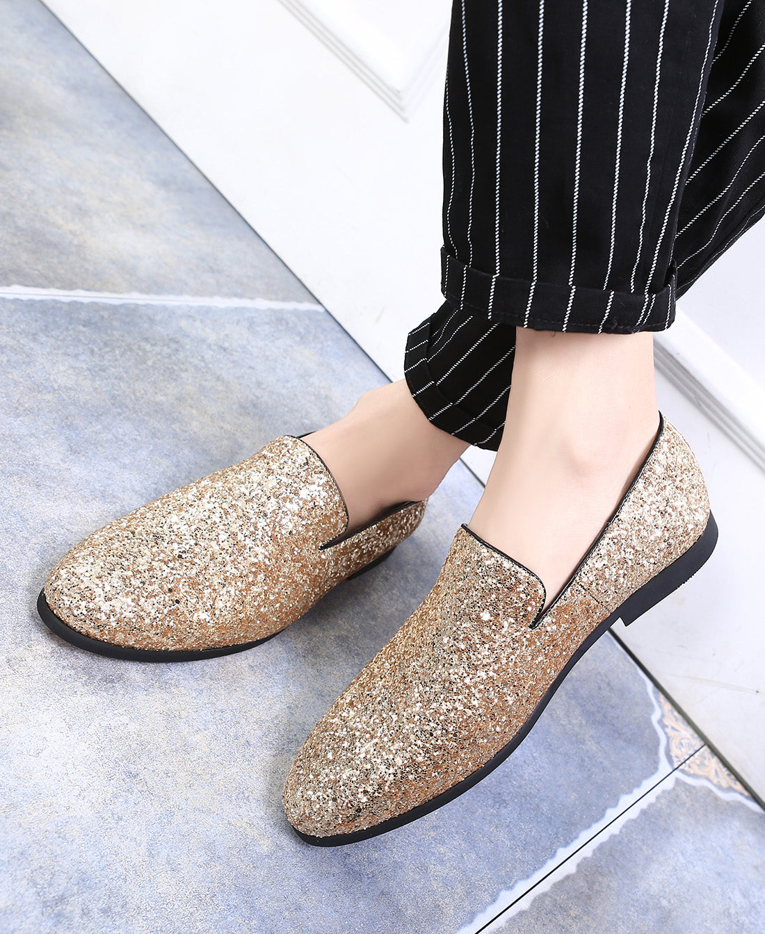 Men's Metallic Glitter Smoking Loafers