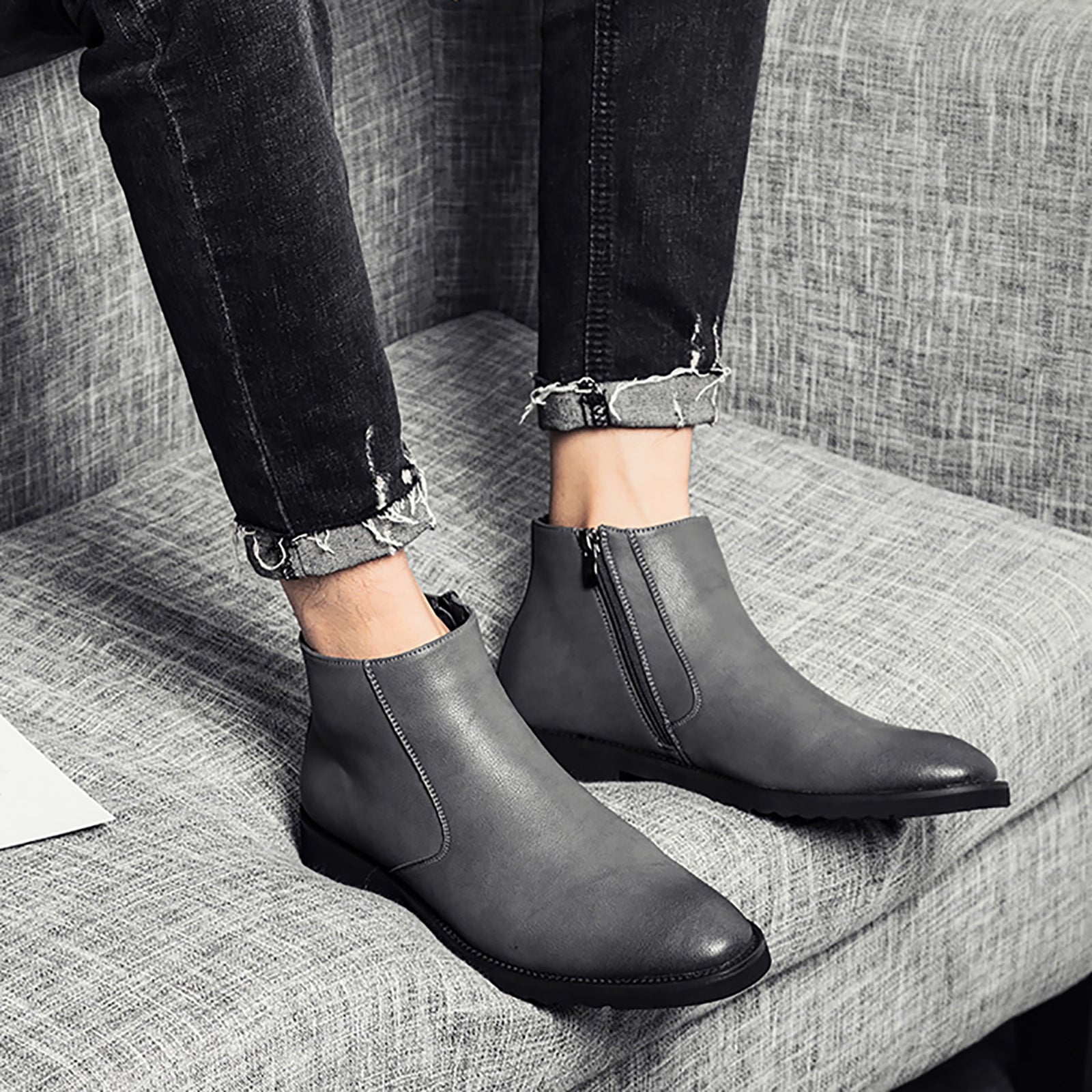 Men's  Chelsea Boots Leather Zipper