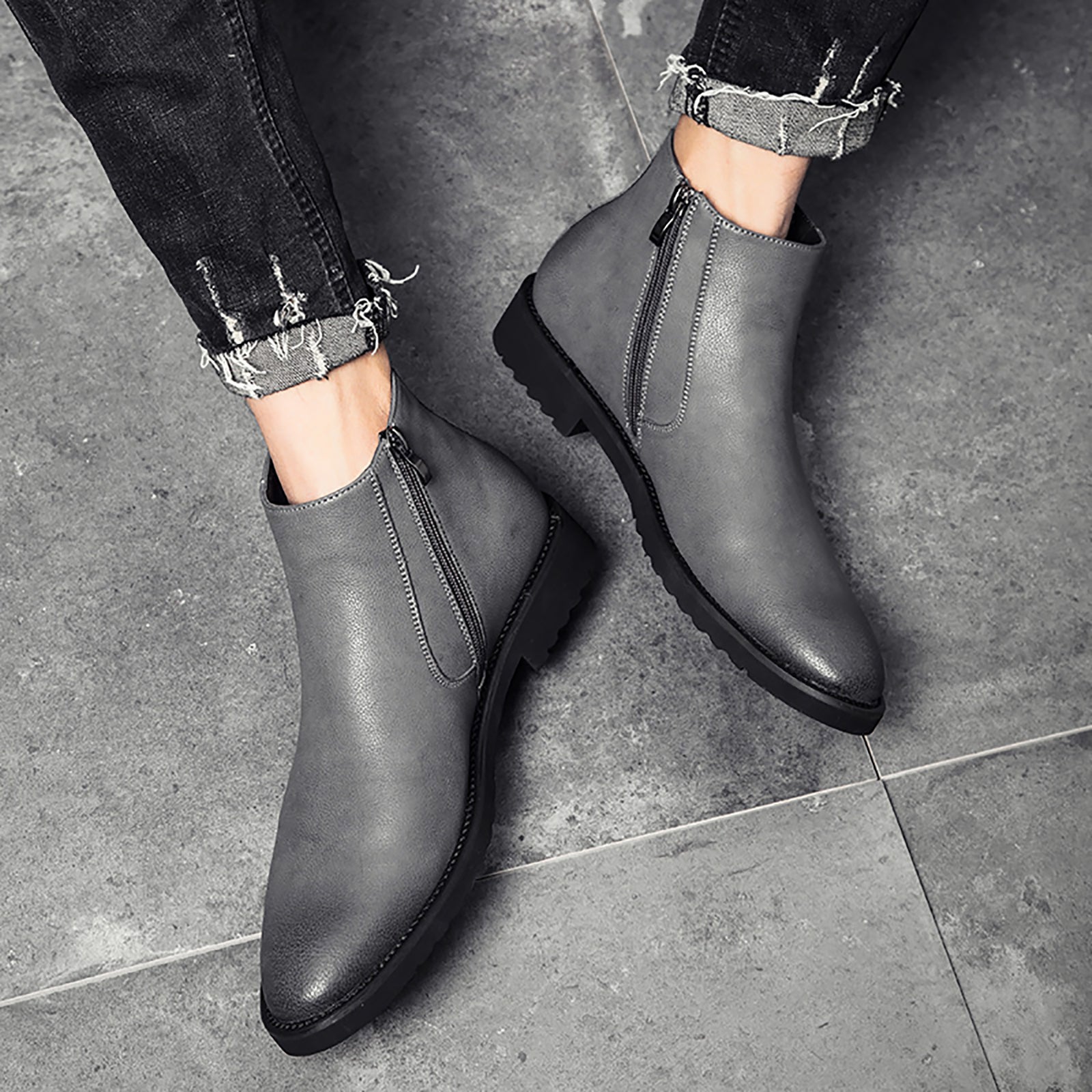 Men's  Chelsea Boots Leather Zipper
