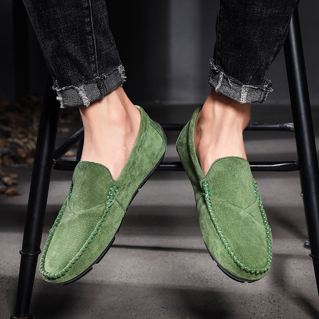 Mocasines de conducción con costuras de ante para hombre