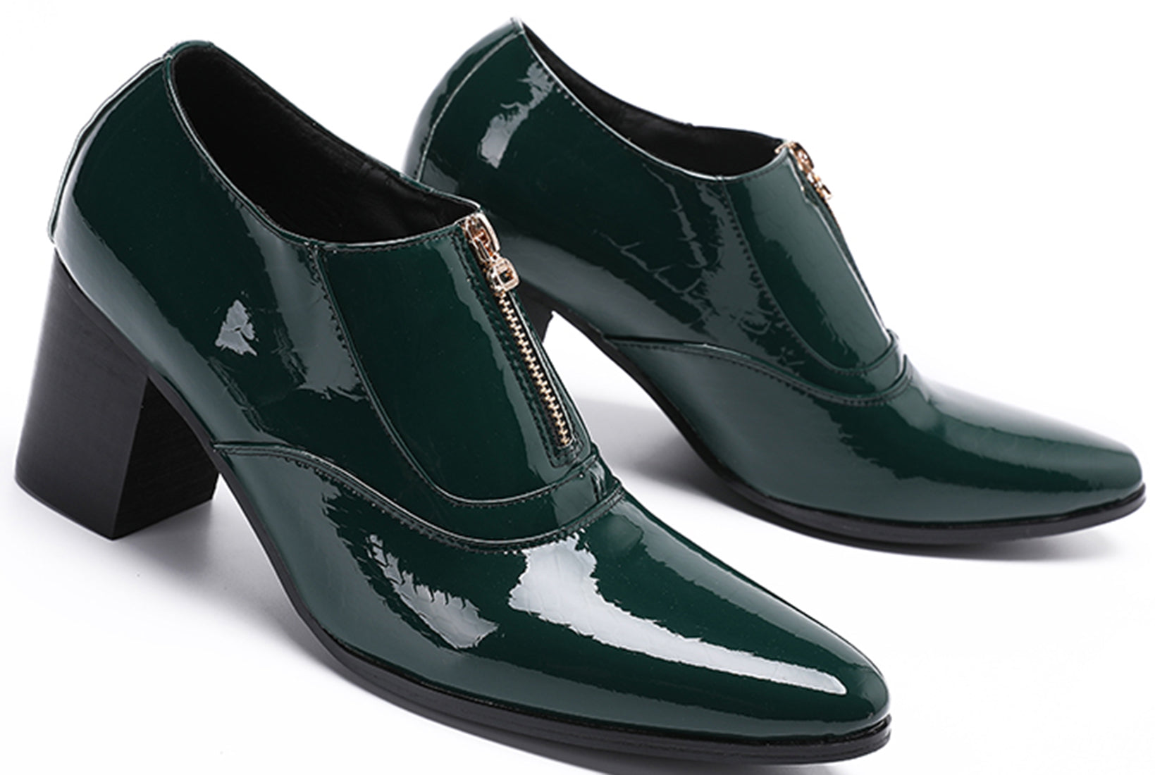 Men's Zipper Cuban Heel Leather Derby