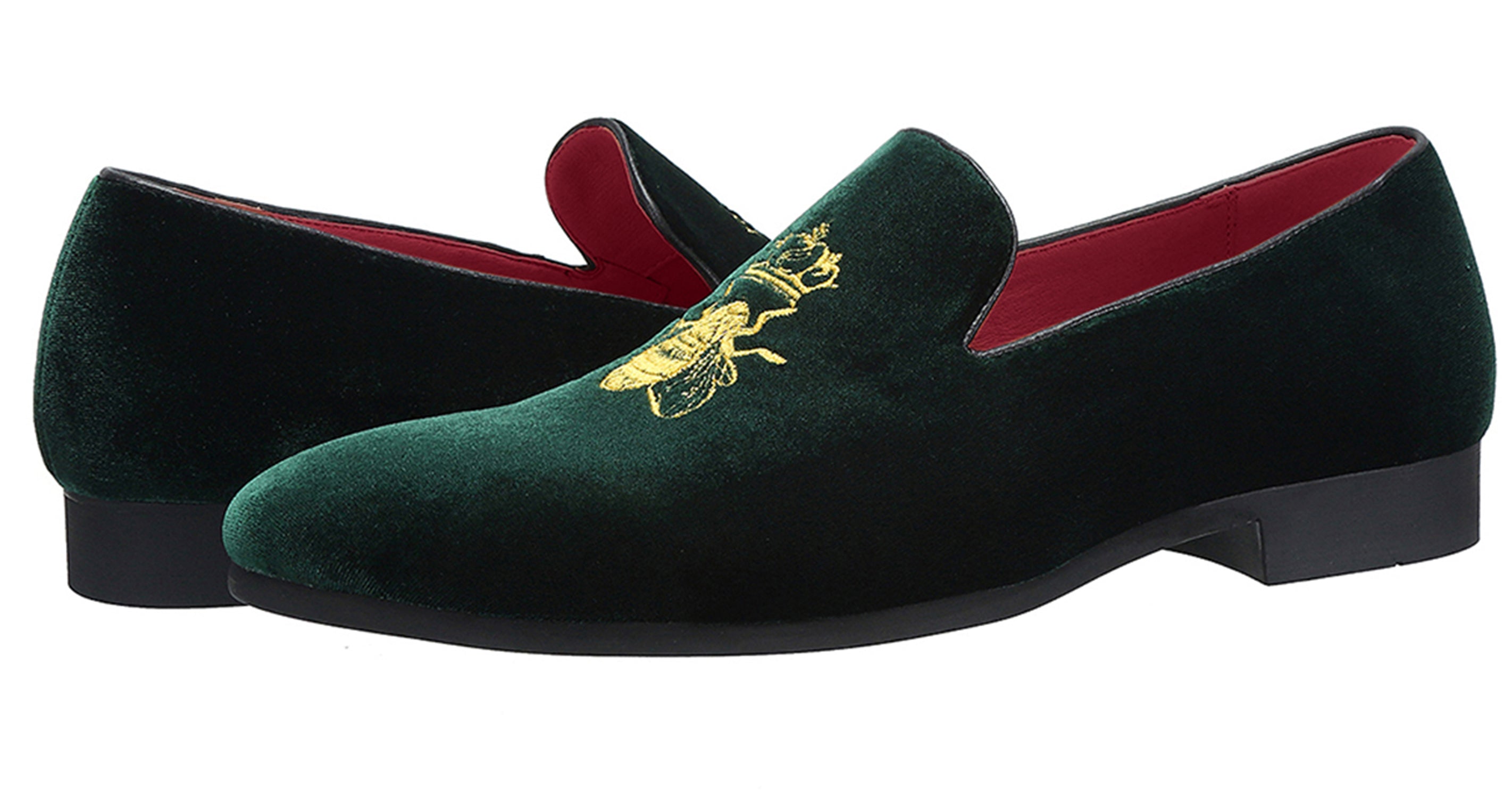 Men's Velvet Loafers Casual Gold Embroidery