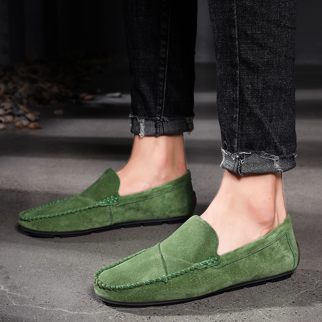 Mocasines de conducción con costuras de ante para hombre