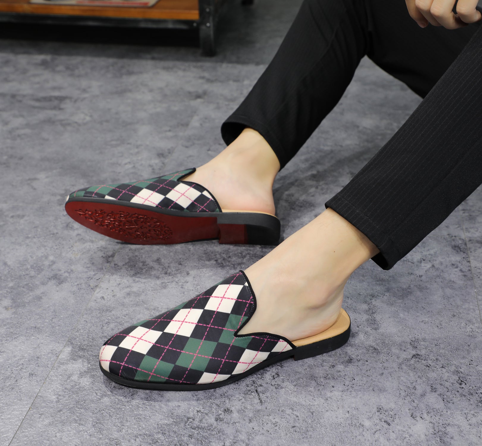 Men's Plaid Backless Mules