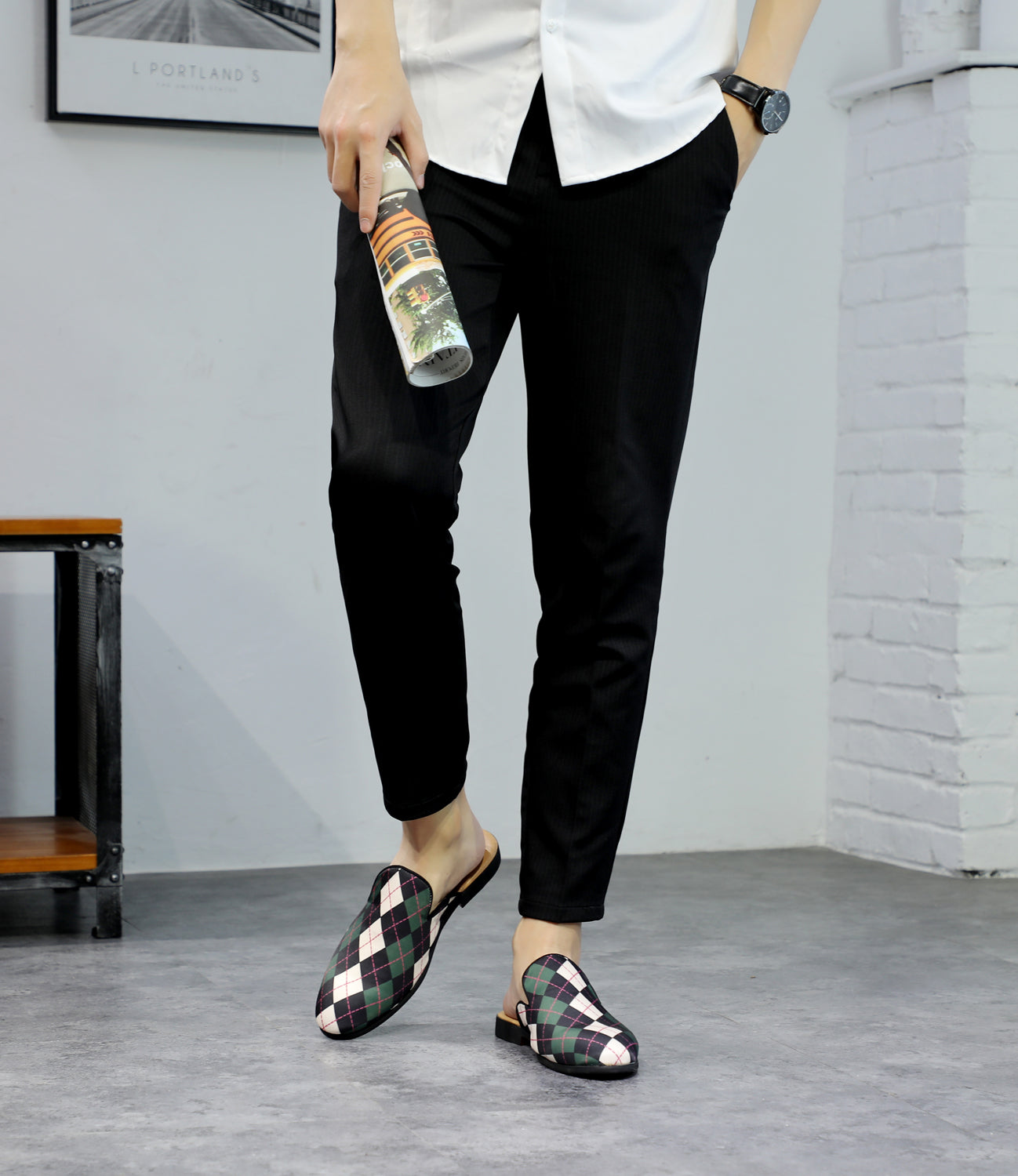 Men's Plaid Backless Mules