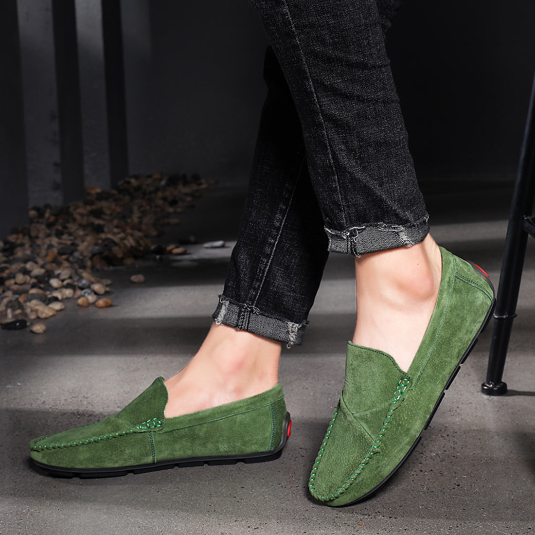 Mocasines de conducción con costuras de ante para hombre