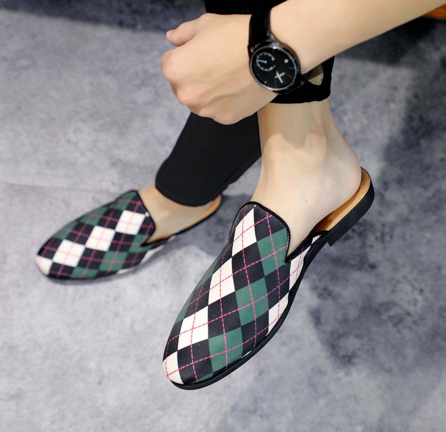 Men's Plaid Backless Mules