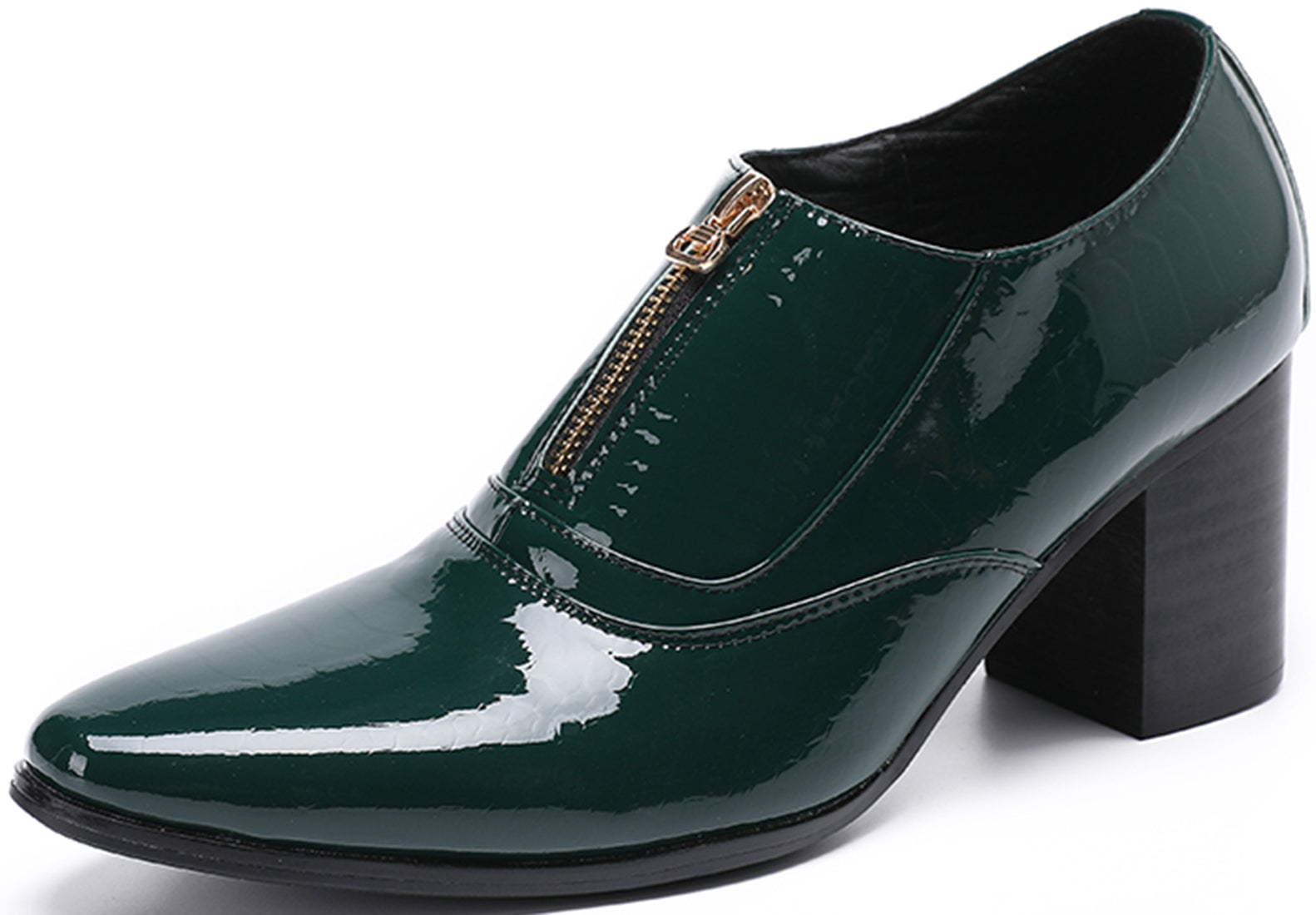 Men's Zipper Cuban Heel Leather Derby