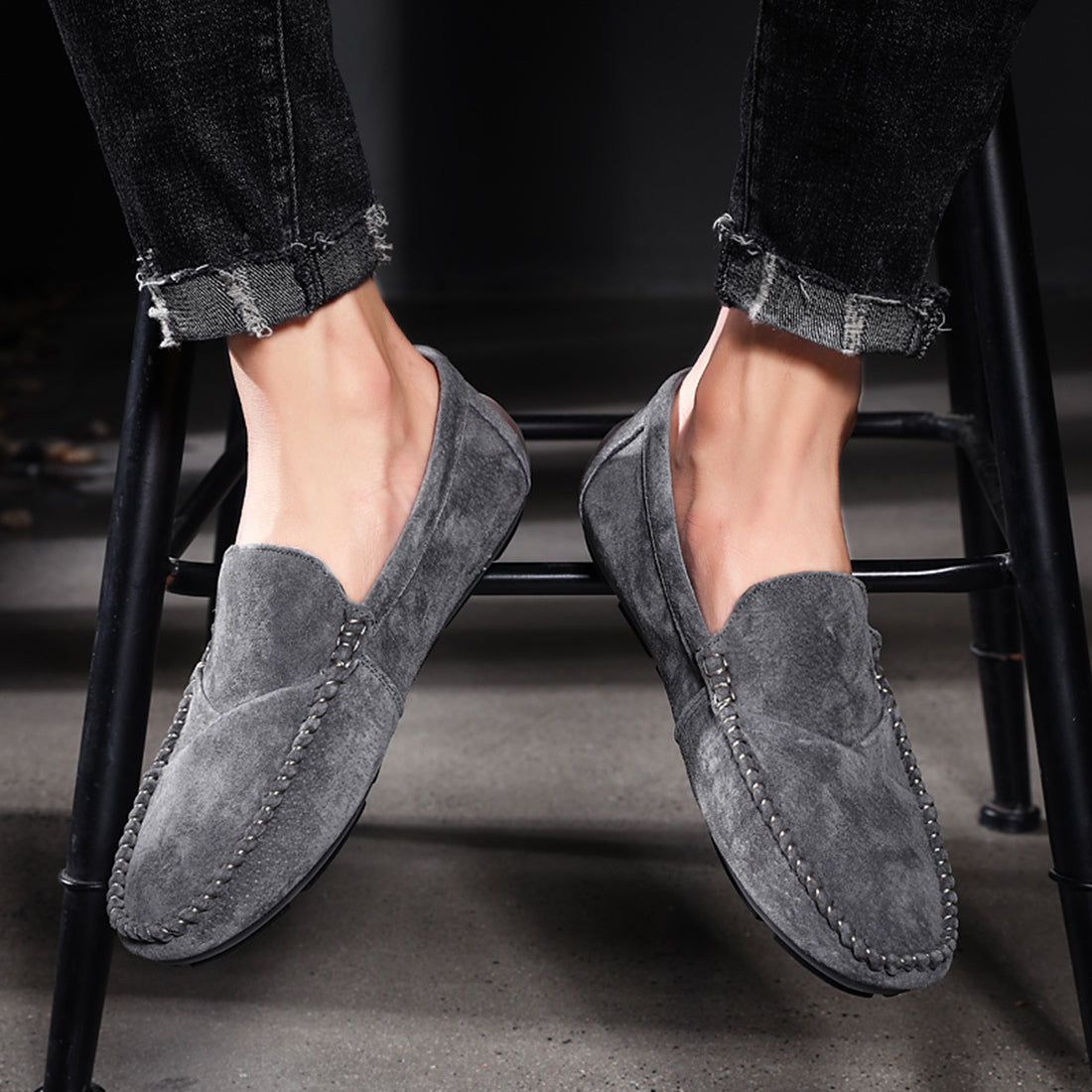 Mocasines de conducción con costuras de ante para hombre