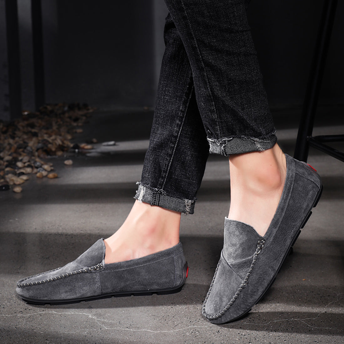 Mocasines de conducción con costuras de ante para hombre