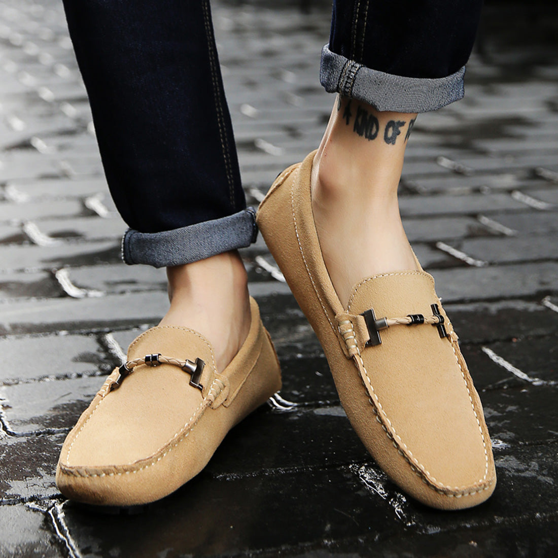Mocasines de conducción con herrajes para cinturón para hombre