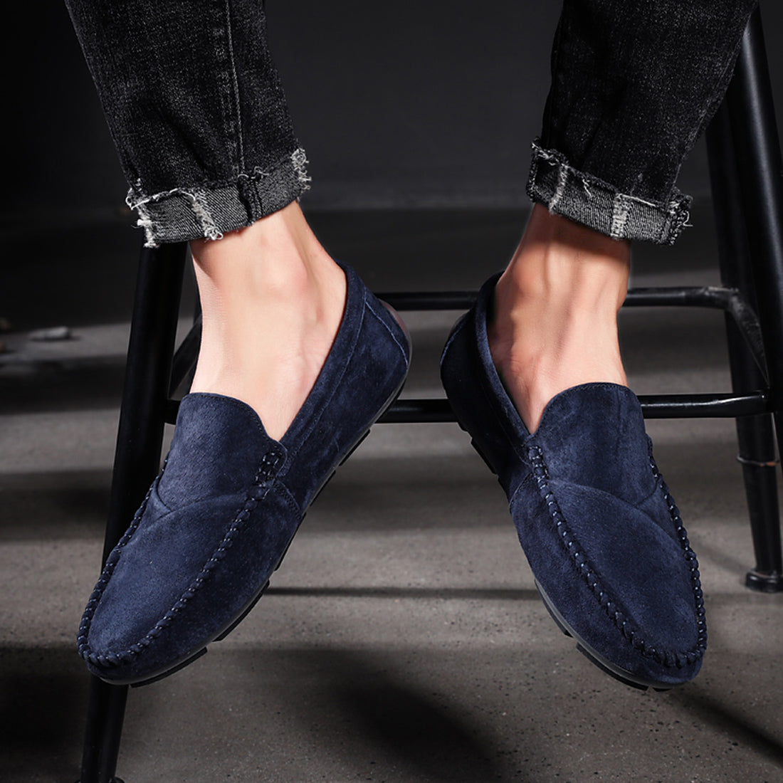 Mocasines de conducción con costuras de ante para hombre
