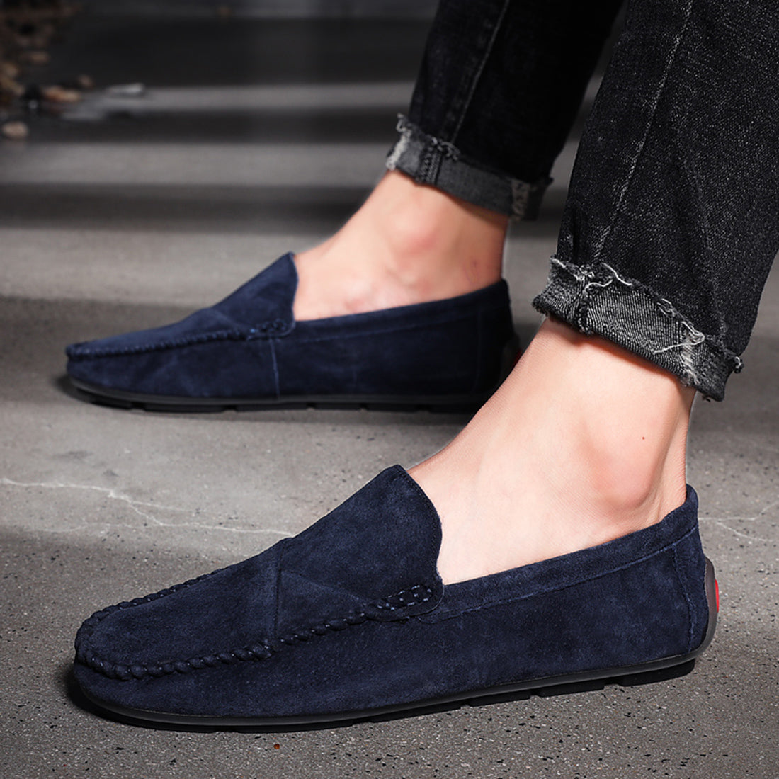 Mocasines de conducción con costuras de ante para hombre