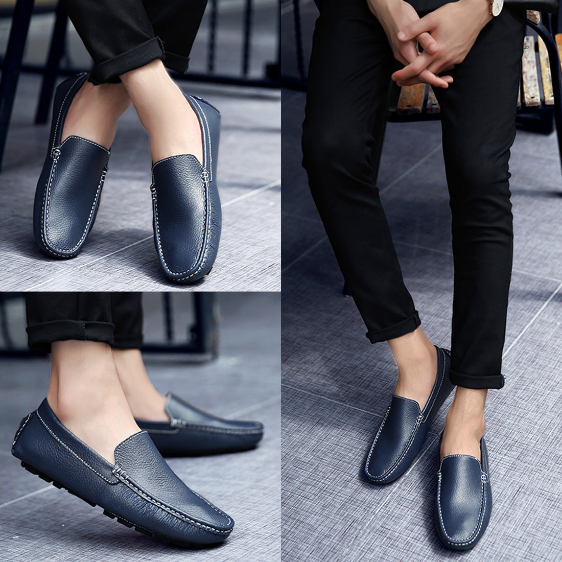Mocasines de conducción lisos cosidos para hombre