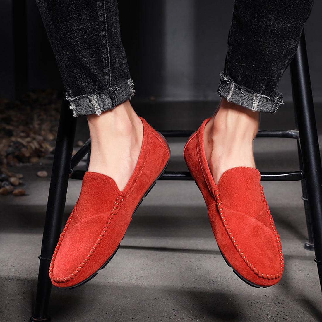 Mocasines de conducción con costuras de ante para hombre