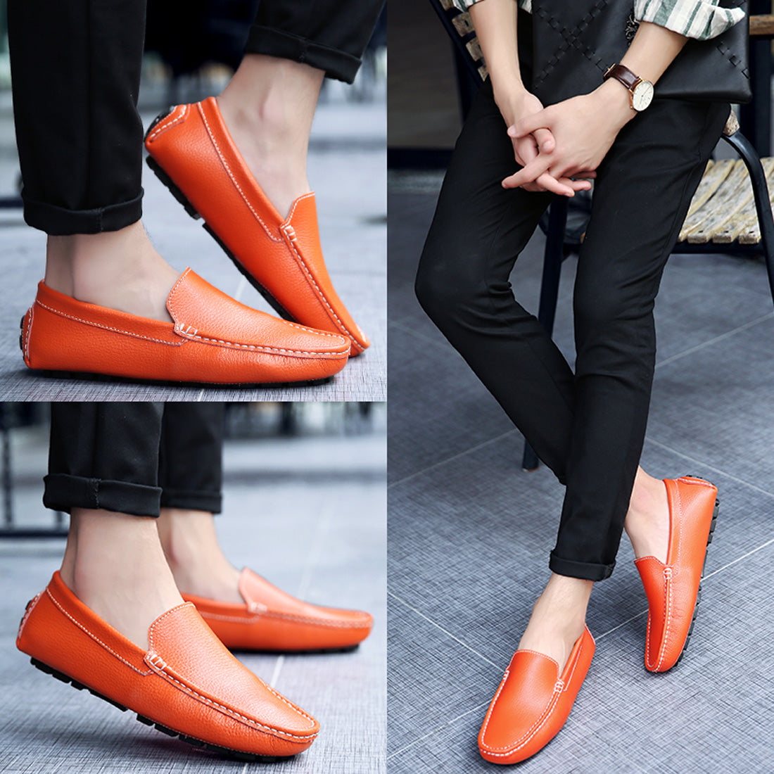 Mocasines de conducción lisos cosidos para hombre