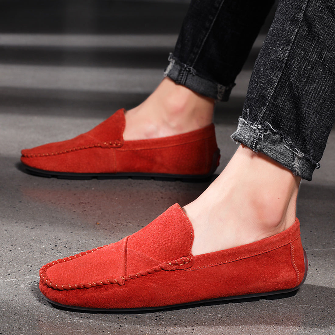 Mocasines de conducción con costuras de ante para hombre