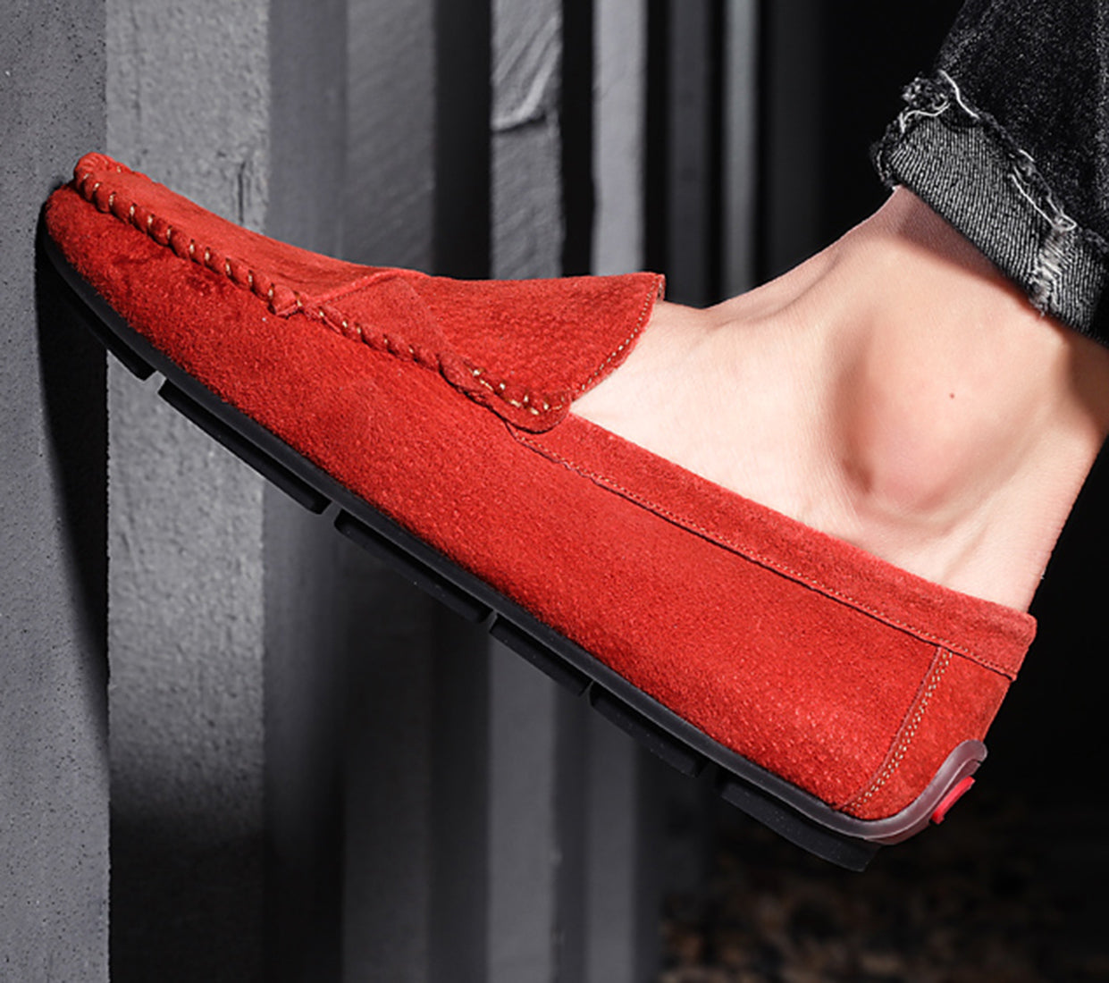 Mocasines de conducción con costuras de ante para hombre