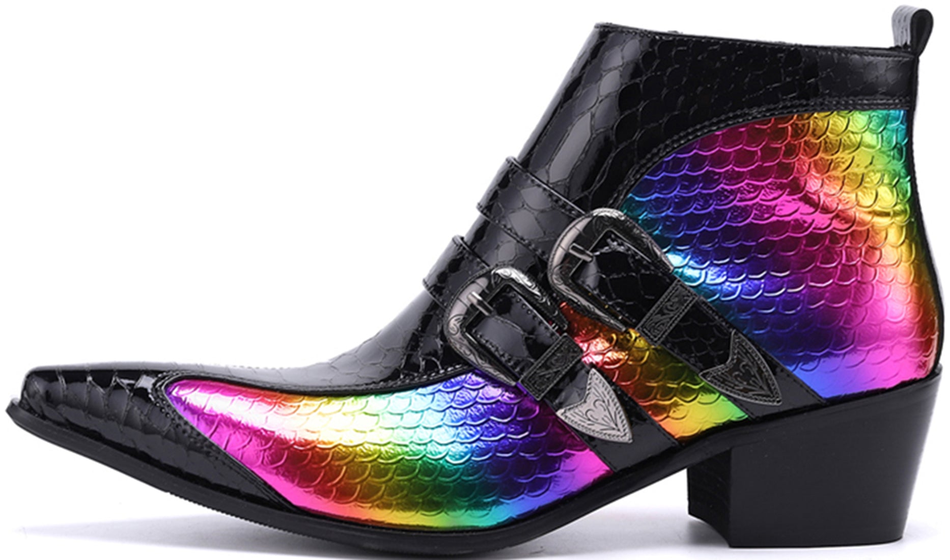 Botas vaqueras con doble hebilla y punta de metal para hombre 