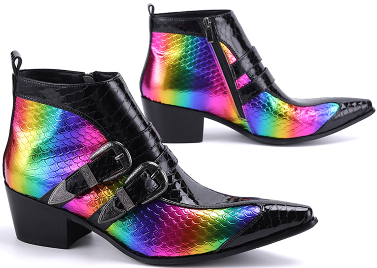 Botas vaqueras con doble hebilla y punta de metal para hombre 