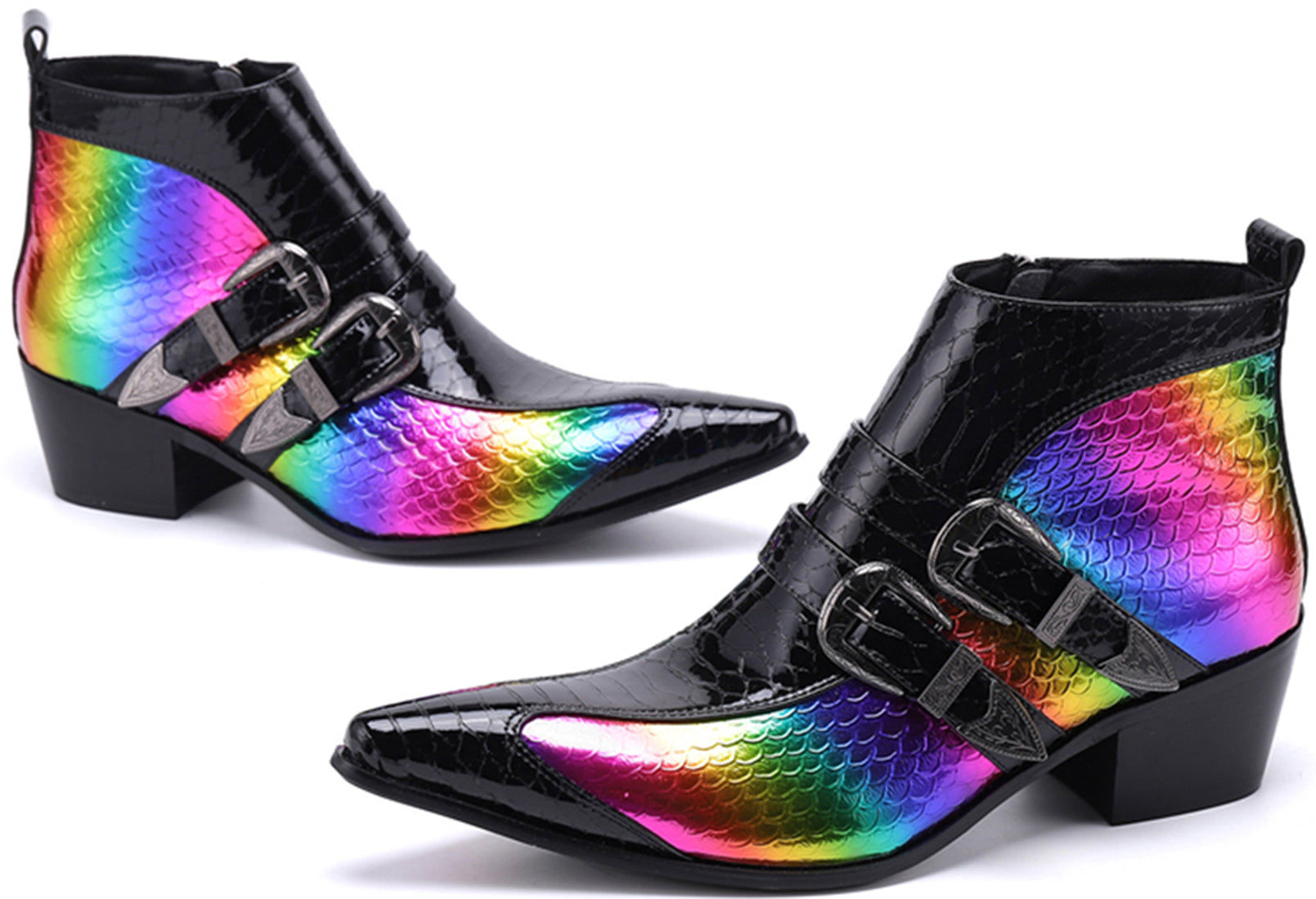 Botas vaqueras con doble hebilla y punta de metal para hombre 