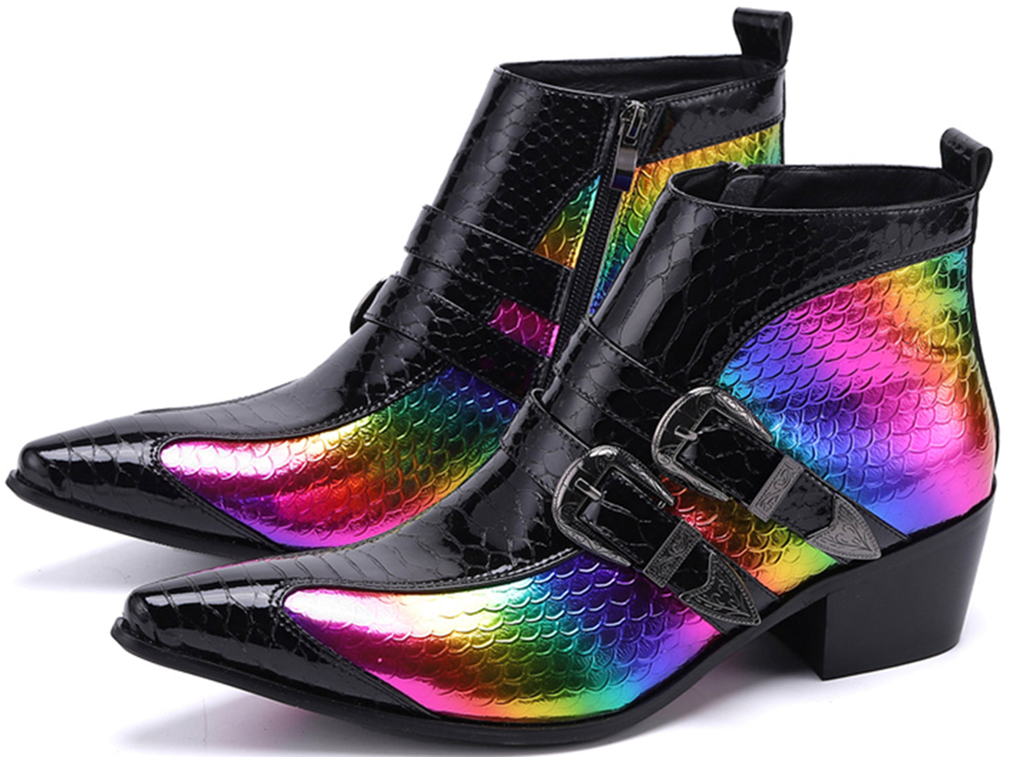 Botas vaqueras con doble hebilla y punta de metal para hombre 