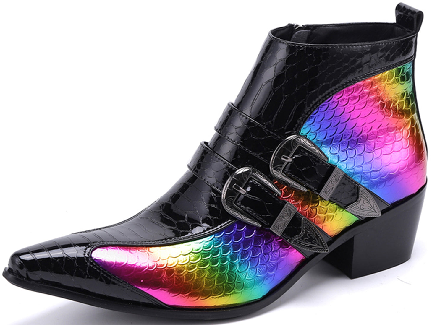 Botas vaqueras con doble hebilla y punta de metal para hombre 
