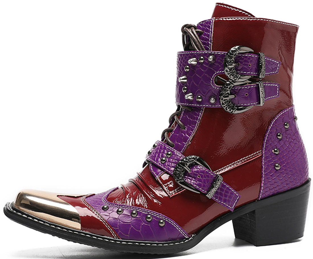 Men's Metal Square Toe High Top Western Boots