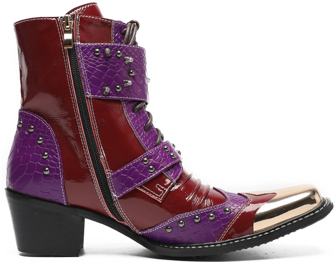 Men's Metal Square Toe High Top Western Boots