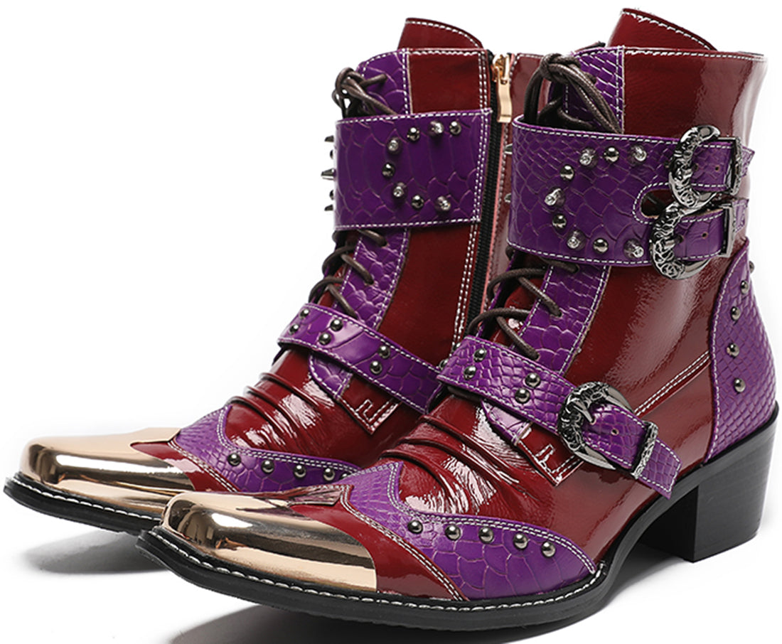 Men's Metal Square Toe High Top Western Boots