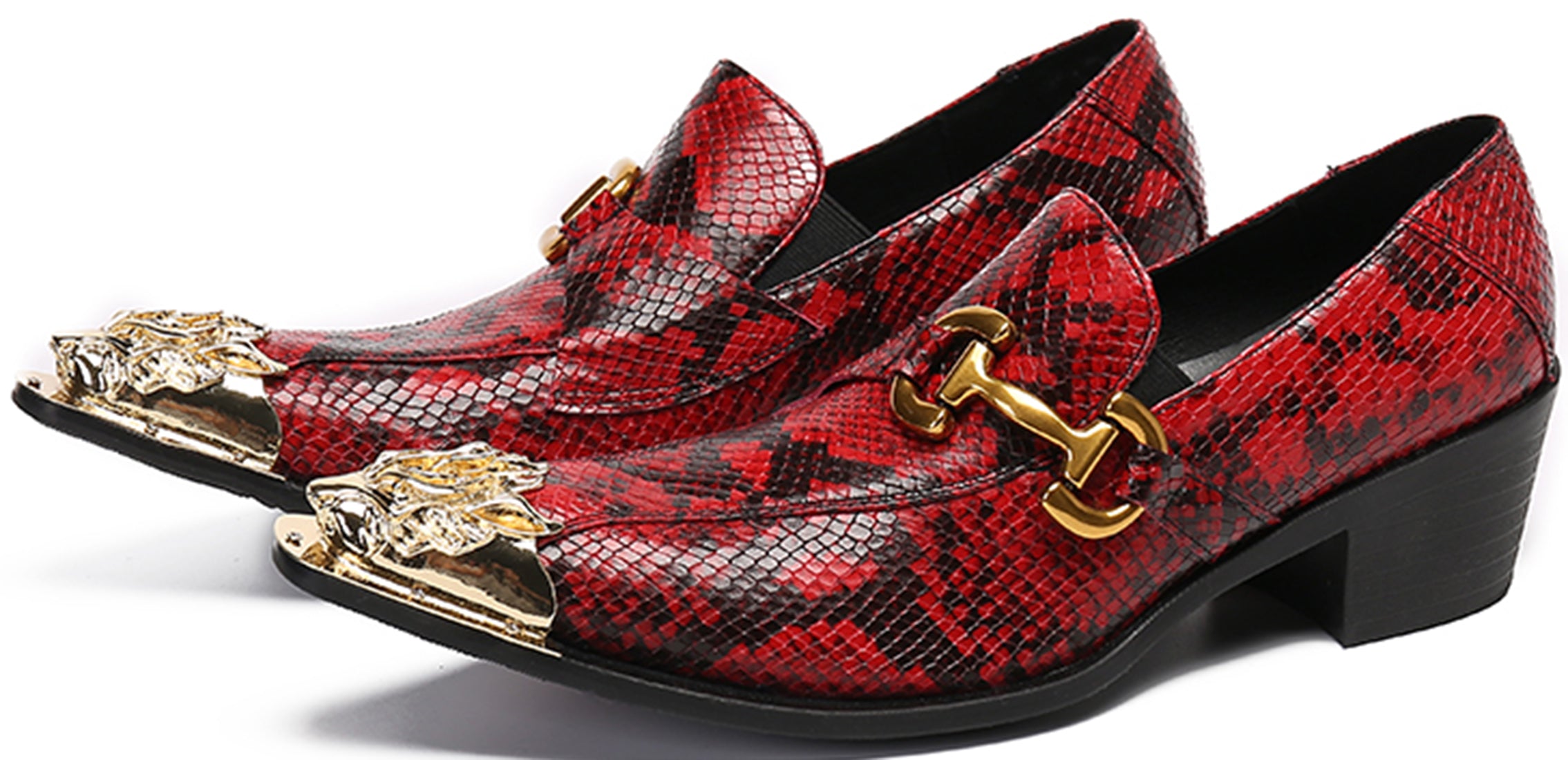 Mocasines estilo western con punta metálica de león para hombre 