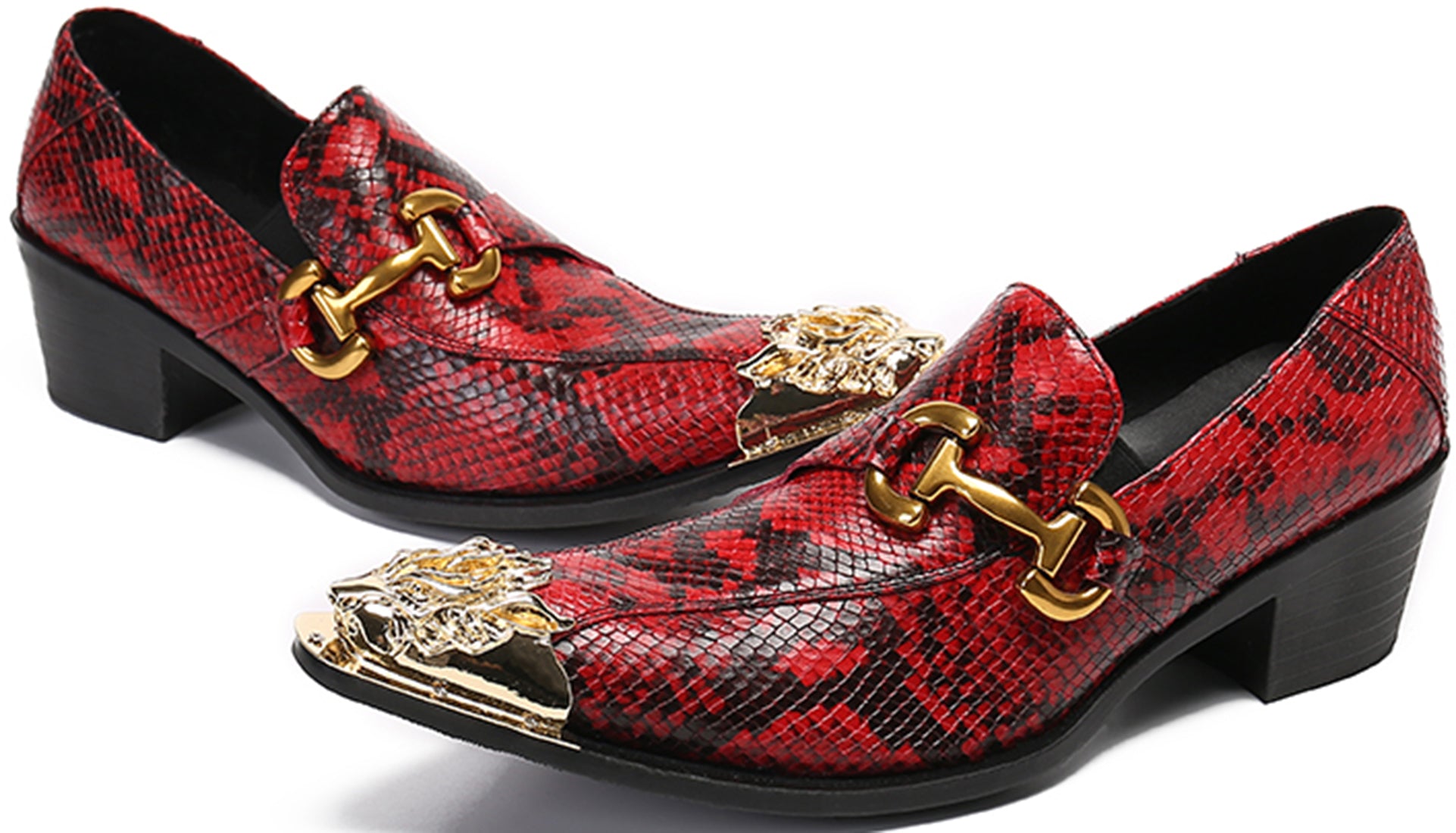 Mocasines estilo western con punta metálica de león para hombre 