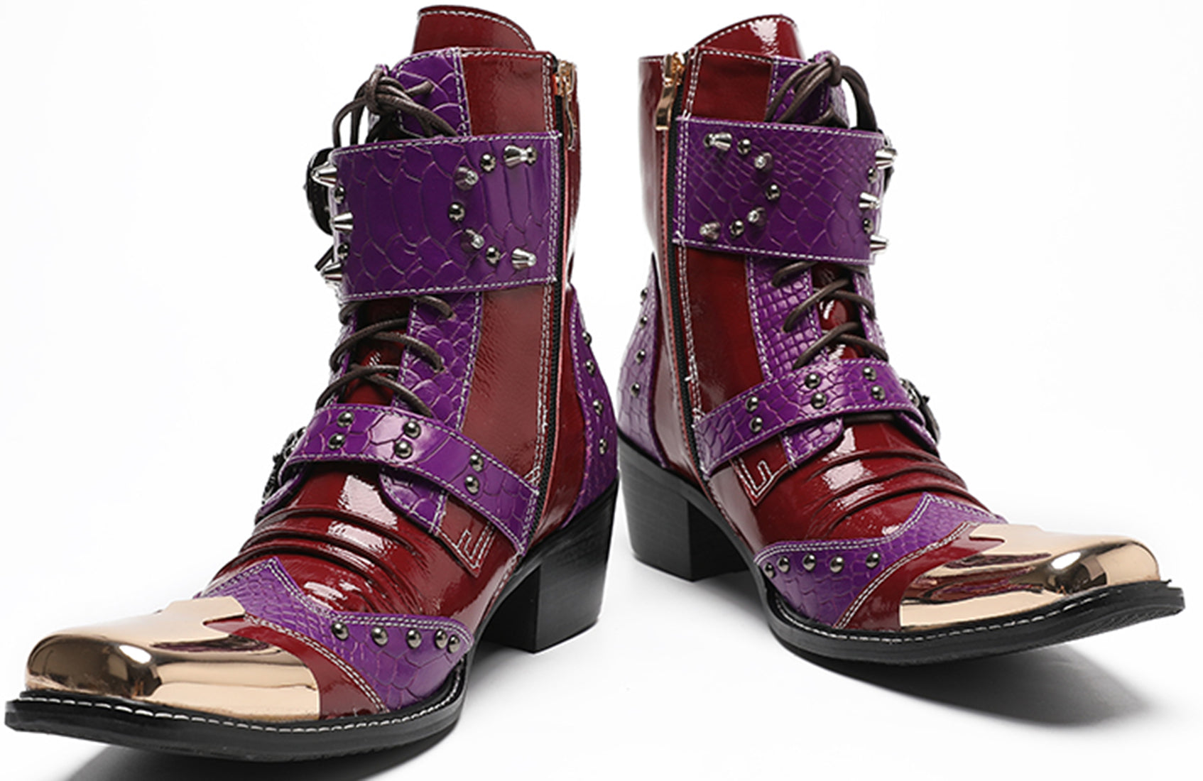 Men's Metal Square Toe High Top Western Boots