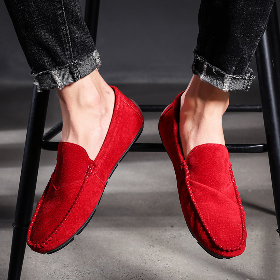 Mocasines de conducción con costuras de ante para hombre
