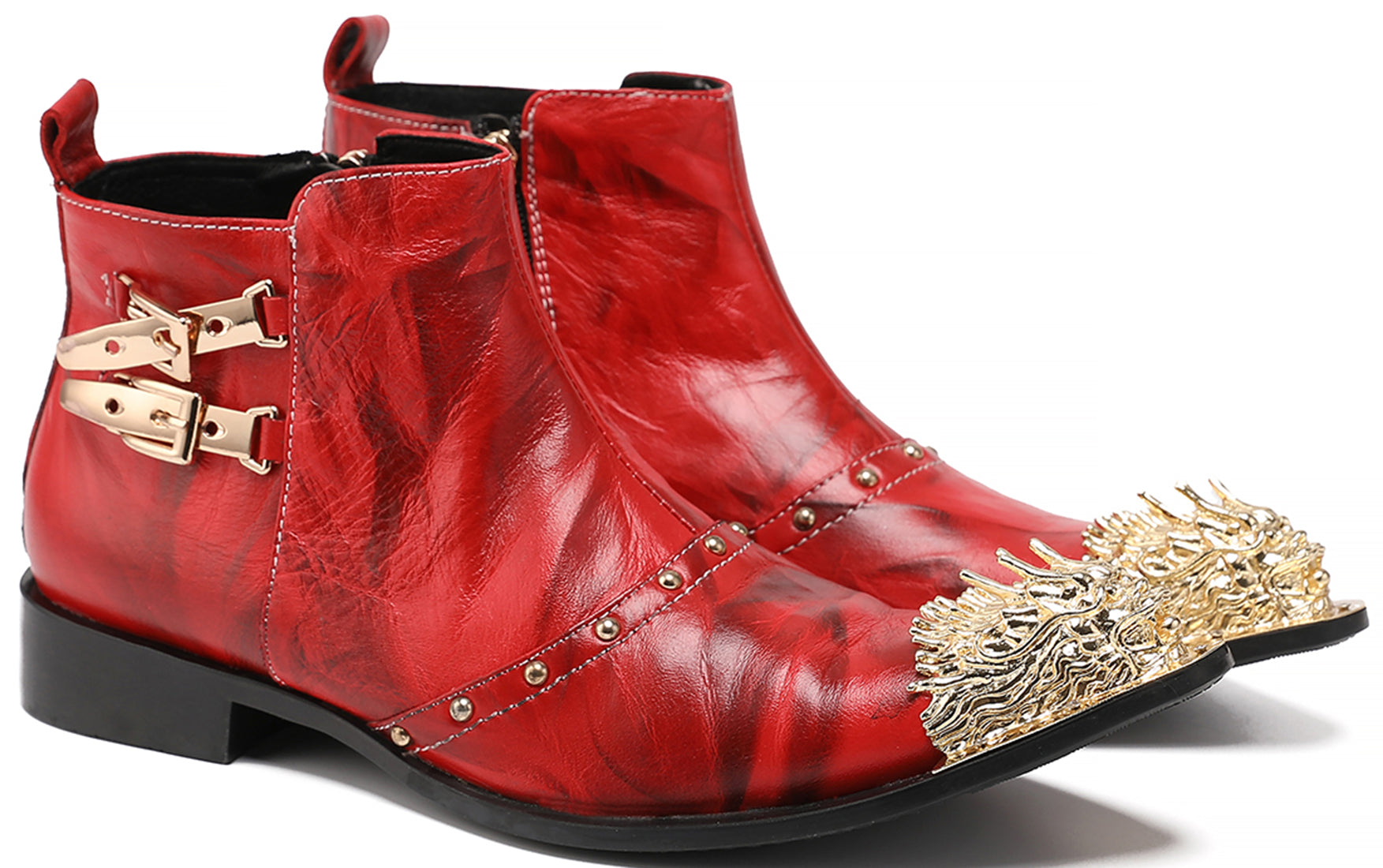 Botas vaqueras con punta de metal y león con cremallera para hombre 