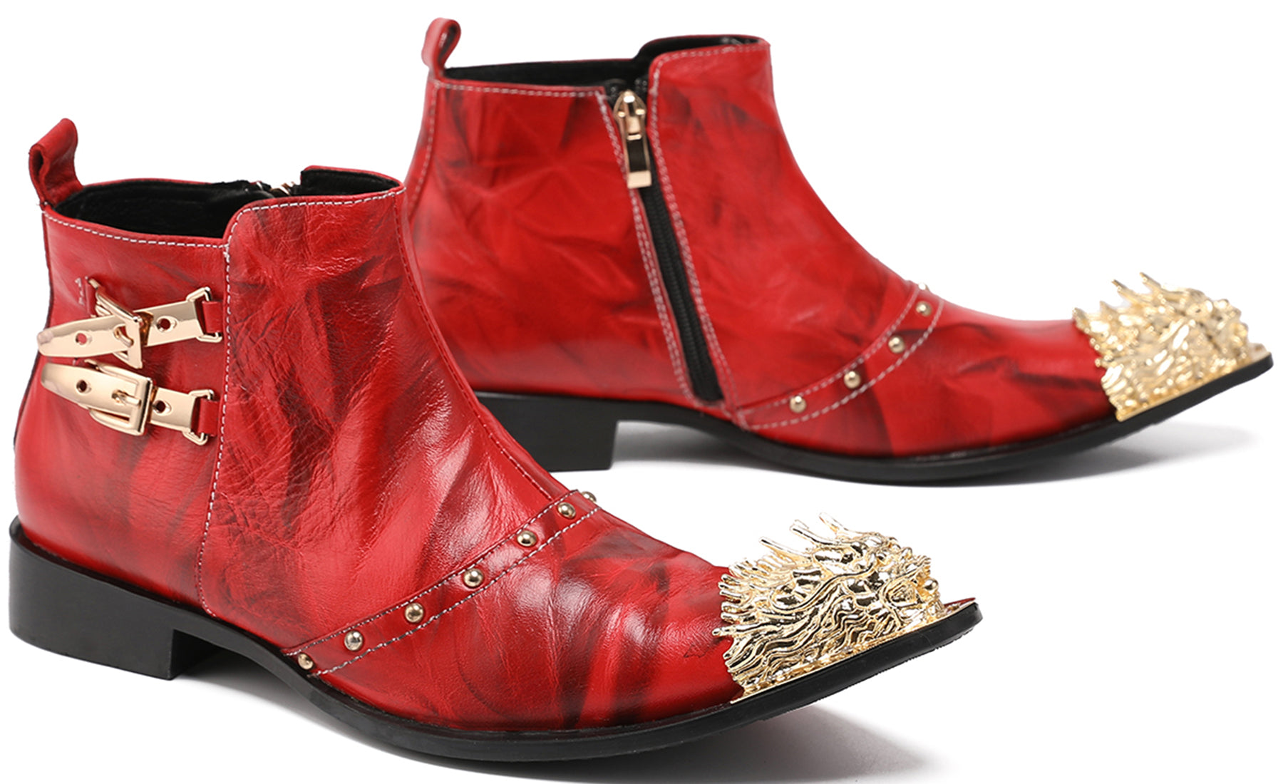 Botas vaqueras con punta de metal y león con cremallera para hombre 